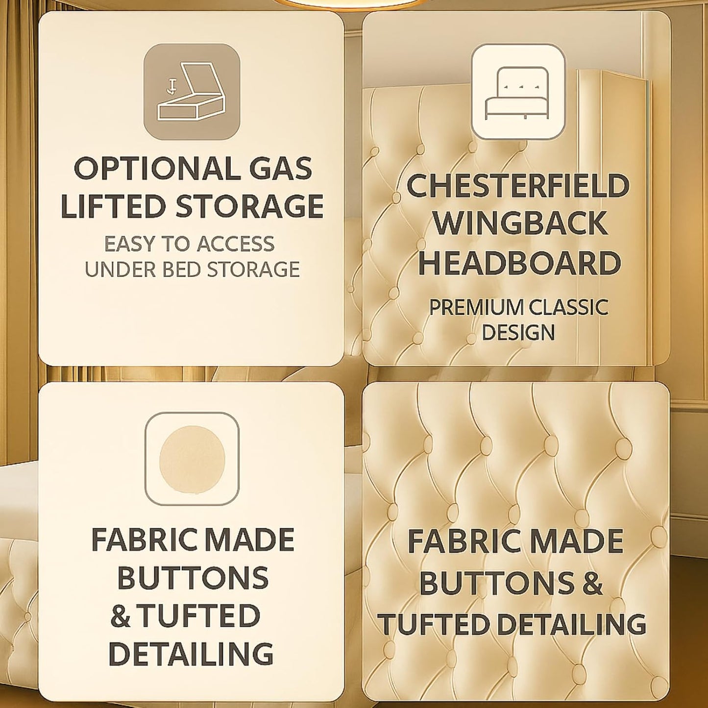 🛏️ Atomic Sleep™️ Luxury Chesterfield Wingback Bed — King Size with Gas Lift Storage