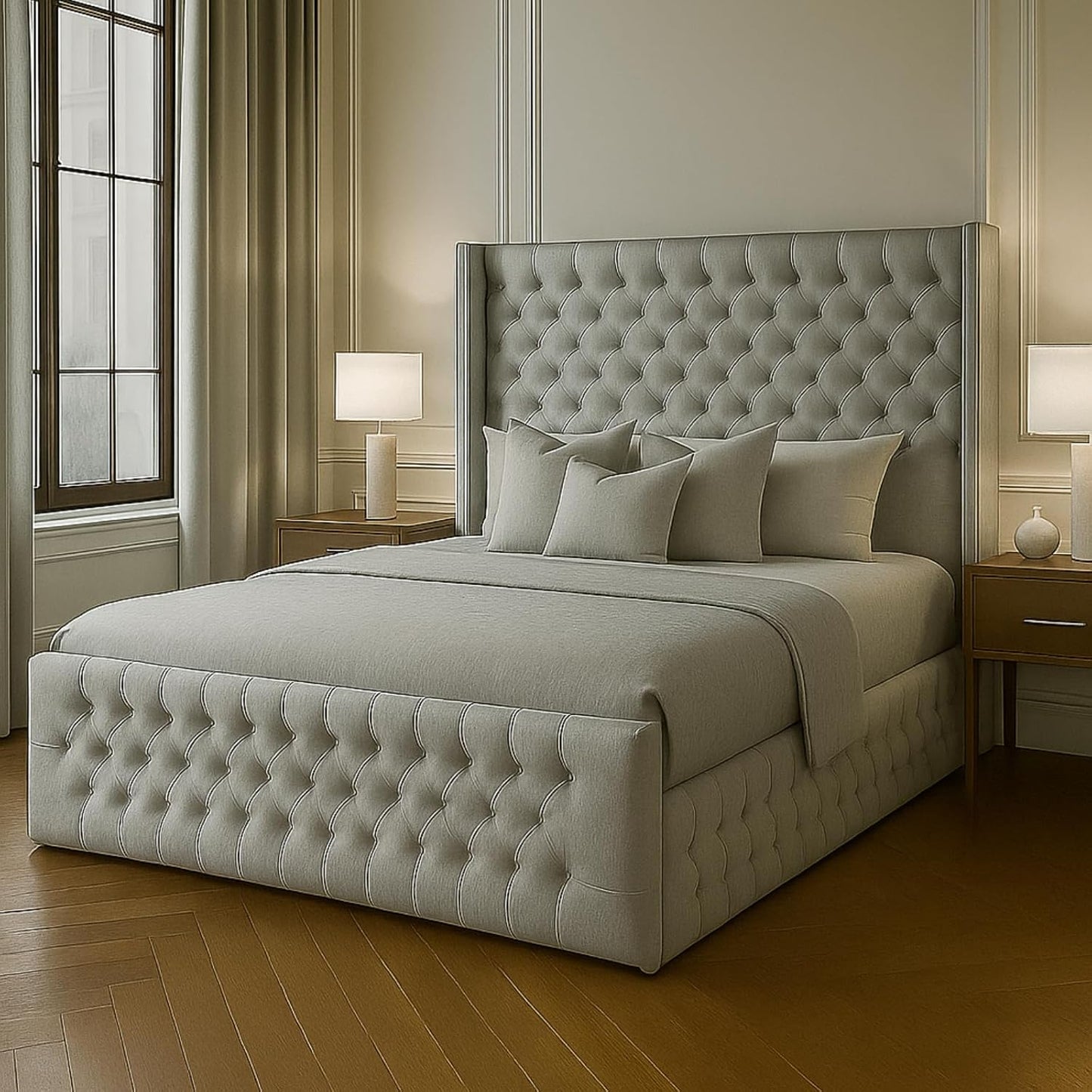 🛏️ Atomic Sleep™️ Luxury Chesterfield Wingback Bed — King Size with Gas Lift Storage