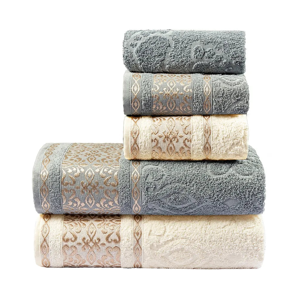 Essence Bath Towel Set 100% Cotton Terry Cloth with 5 Pieces